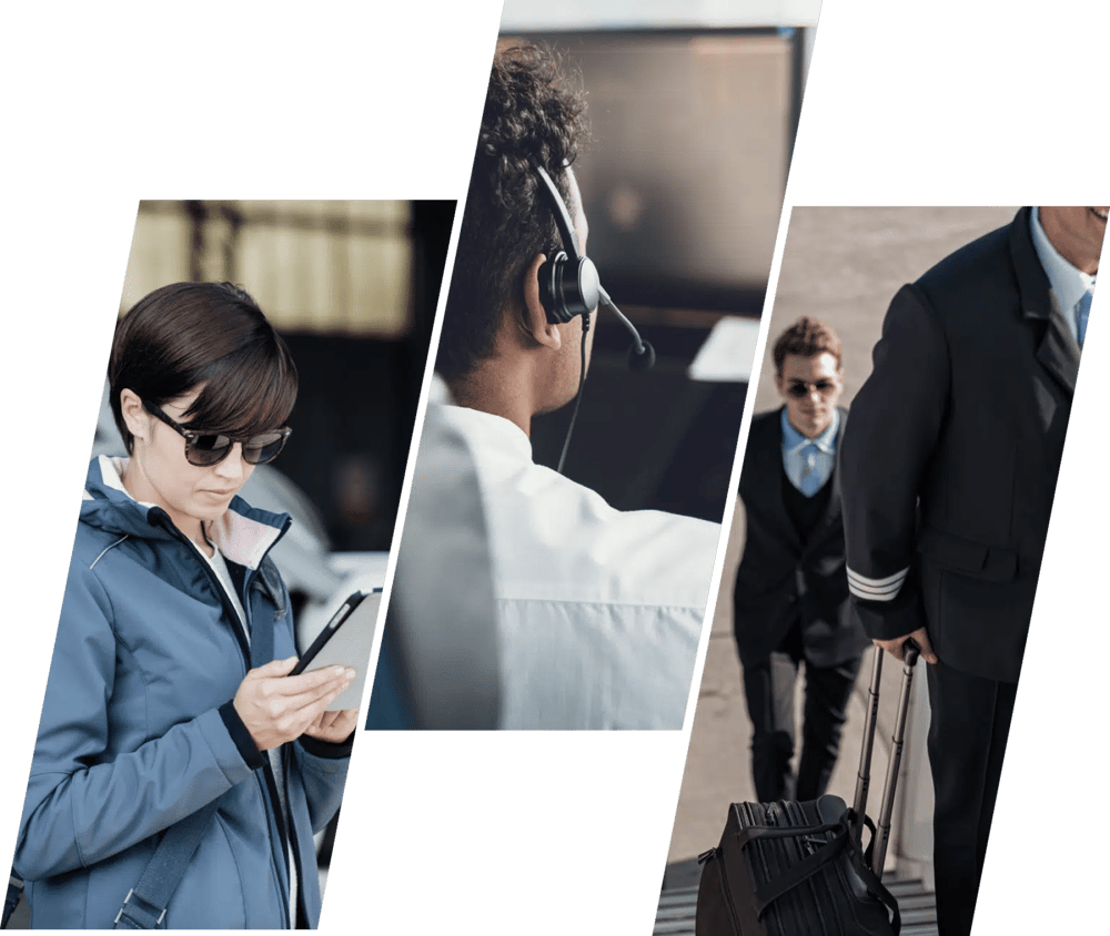 Three images in one of pilots and customer service representatives