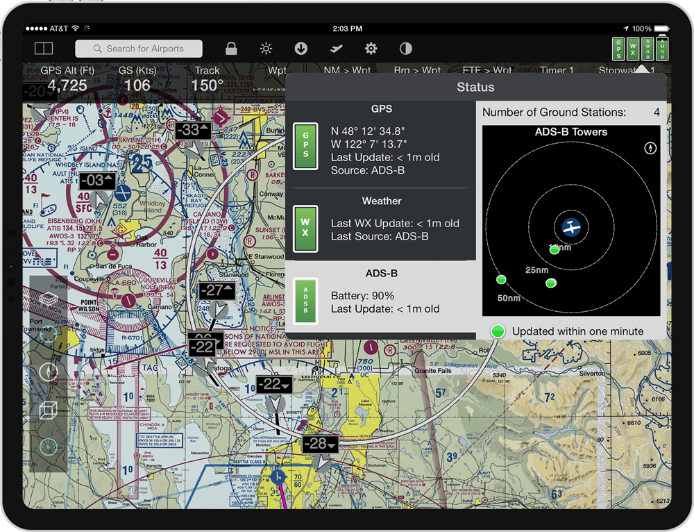 Product Screenshot: FlyQ+ iPad screens showing support for avionics software like Dynon