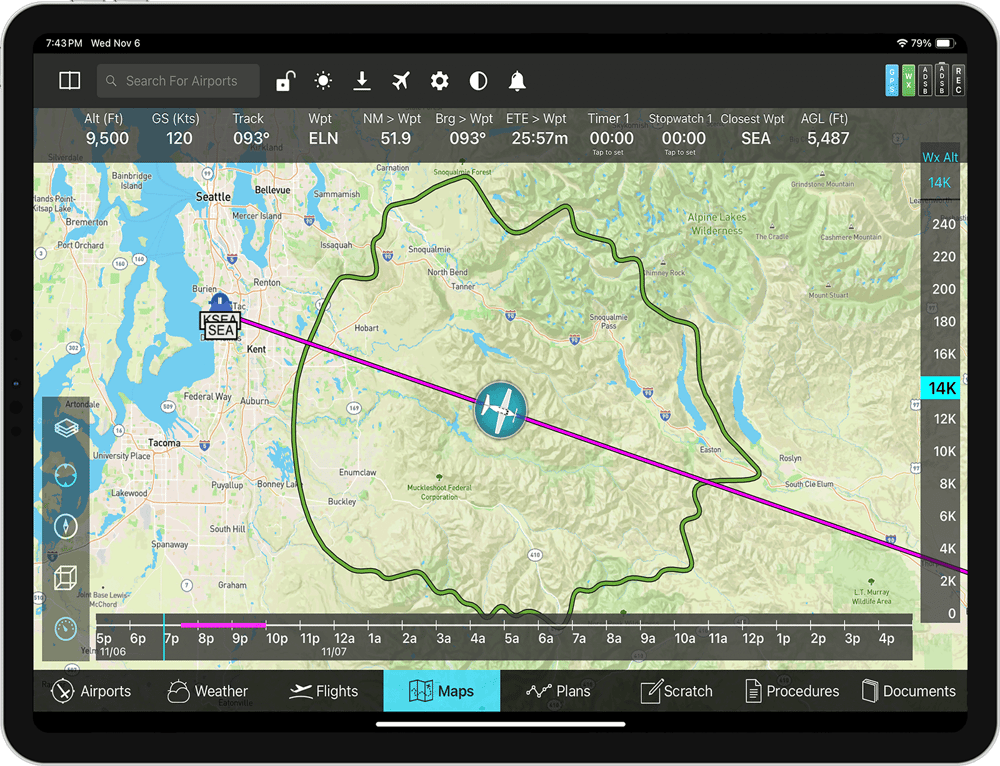 Product Screenshot: In-Flight Engine-Out Glide Rings in dark mode on an Apple iPad screen