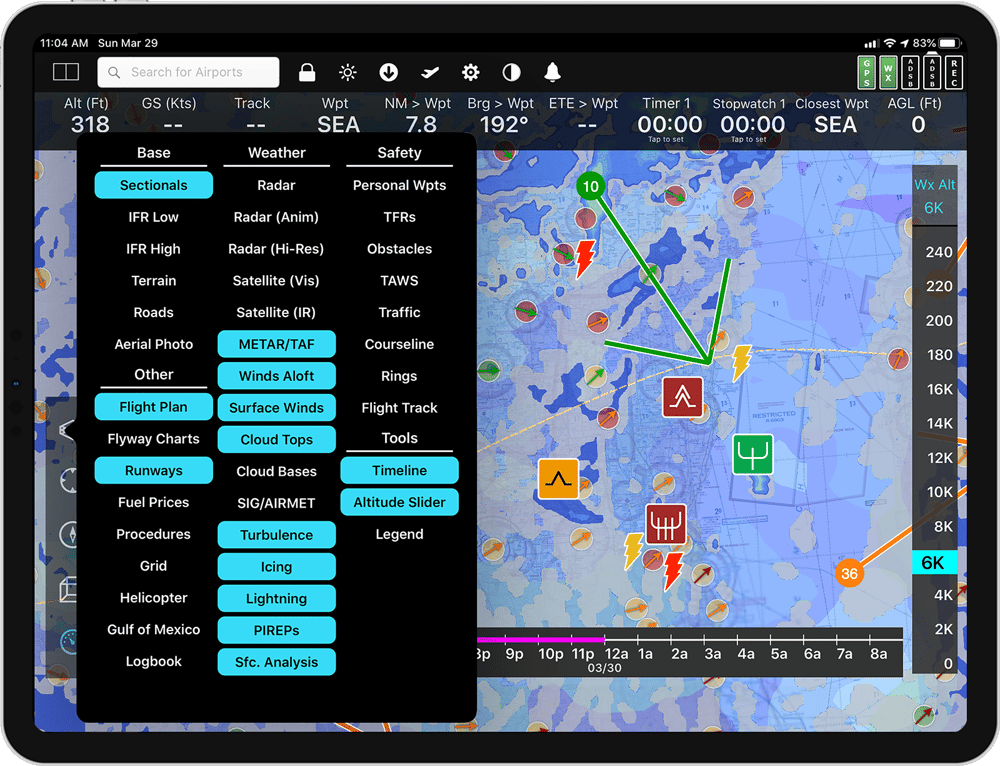 Product Screenshot: ADS-B weather software on an iPad screen
